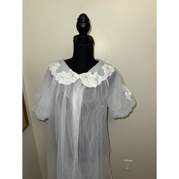 Vintage 60s Pale Blue Chiffon, Baby Doll Nightie by shadowline Small Sexy - Picture 2 of 7